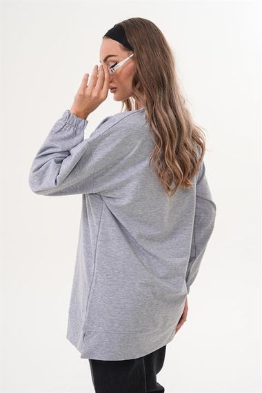 GRİ Be Yourself Bisiklet Yaka Uzun Kol Kadın Sweatshirt Tunik 713 - photo 3