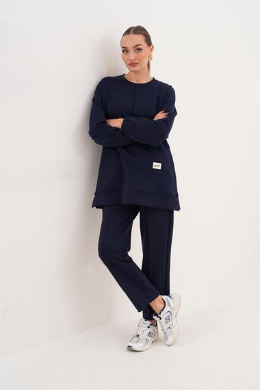 Kadın Günlük Bisiklet Yaka Eşofman Takımı LACİVERT - صورة 1