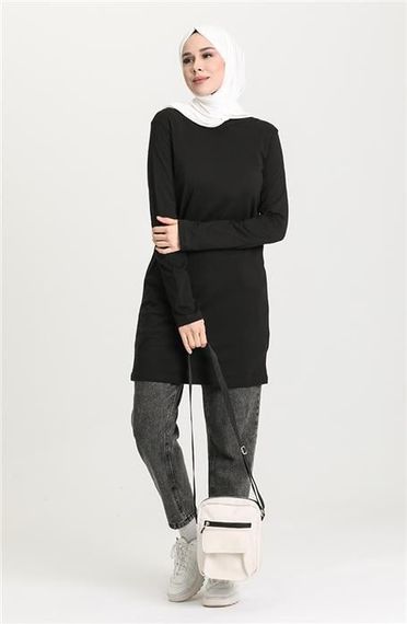 Doğa Plain Basic Tunic - 06016 - Black