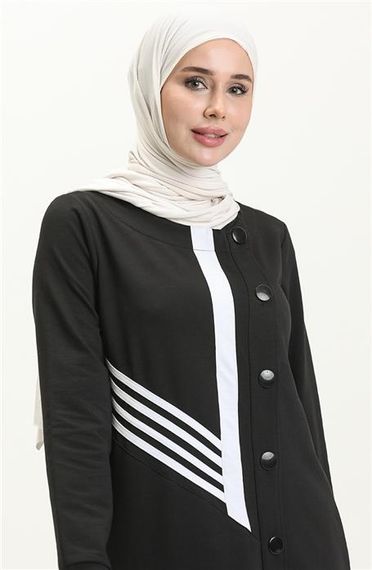 Side Button Detailed Abaya - 09248 - Black - photo 3