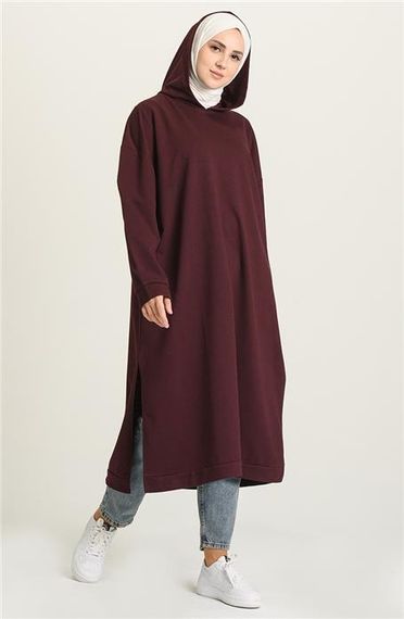 Atlas Hooded Long Plain Basic Sweatshirt - 3007 - Plum - photo 2