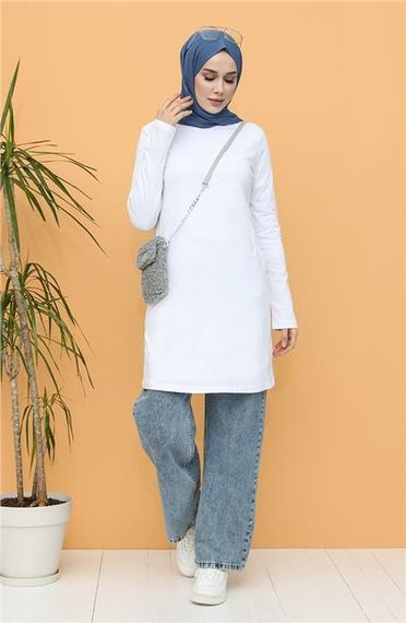 Doğa Plain Basic Tunic - 06016 - White - photo 2