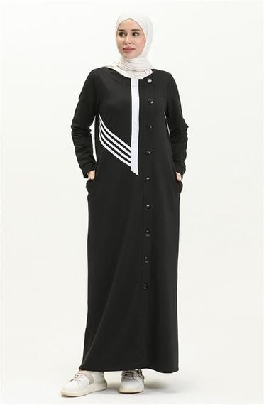 Side Button Detailed Abaya - 09248 - Black - photo 1