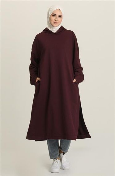 Atlas Hooded Long Plain Basic Sweatshirt - 3007 - Plum - photo 1