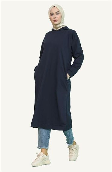 Atlas Hooded Long Plain Basic Sweatshirt - Navy Blue - AK01010.03007 - photo 2