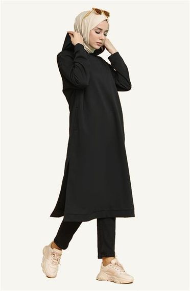 Atlas Hooded Long Plain Basic Sweatshirt - Black - AK01010.03007 - photo 2