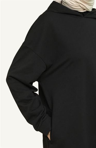 Atlas Hooded Long Plain Basic Sweatshirt - Black - AK01010.03007 - photo 4