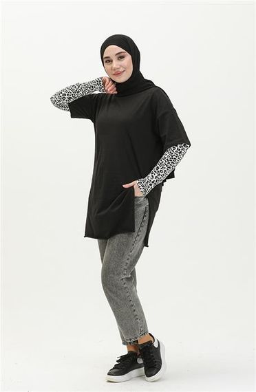 Vera Short Sleeve Slit Plain Basic Tunic - 04012 - Black - photo 3