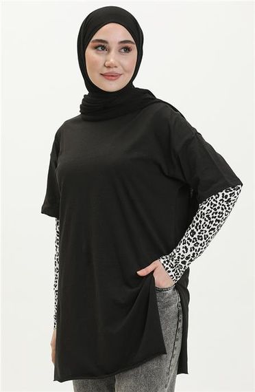 Vera Short Sleeve Slit Plain Basic Tunic - 04012 - Black - photo 4