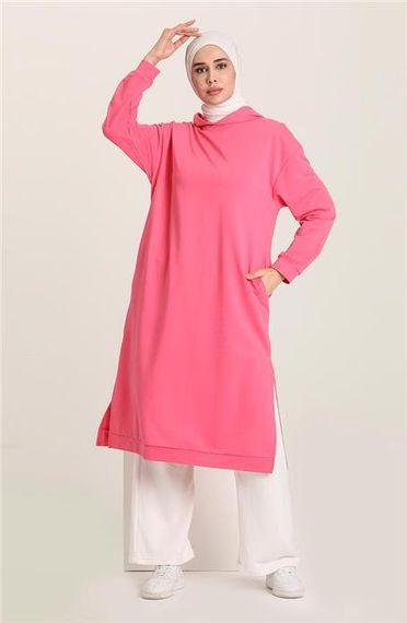 Atlas Hooded Long Plain Basic Sweatshirt - Fuchsia - AK01010.03007 - photo 3