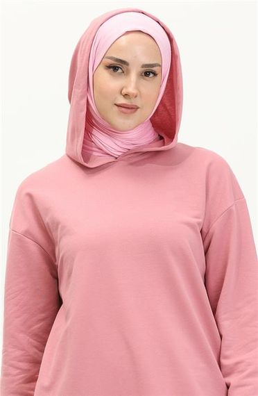 Atlas Hooded Long Plain Basic Sweatshirt - Pink - AK01010.03007 - photo 3