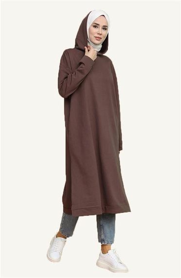 Atlas Hooded Long Plain Basic Sweatshirt - Brown - AK01010.03007 - photo 2