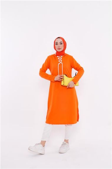 Eflin Long Hooded Sweatshirt with Tie Collar - Orange - AK01010.03030 - photo 3