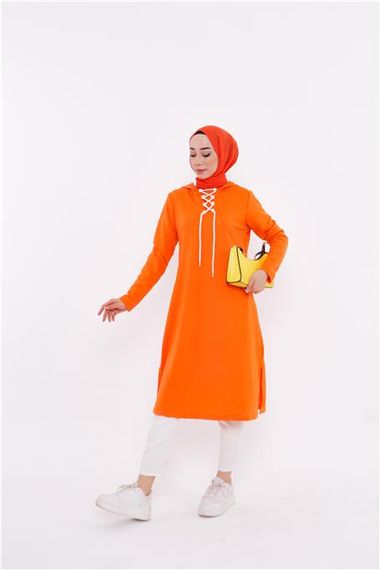 Eflin Long Hooded Sweatshirt with Tie Collar - Orange - AK01010.03030 - photo 2