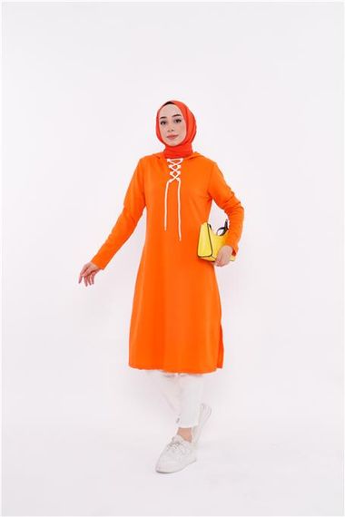 Eflin Long Hooded Sweatshirt with Tie Collar - Orange - AK01010.03030 - photo 1