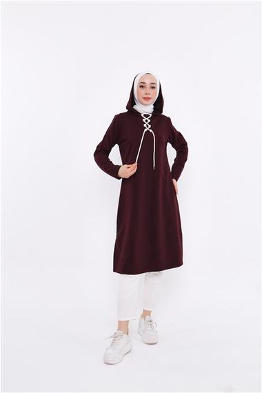 Eflin Long Hooded Sweatshirt with Tie Collar - Plum - AK01010.03030 - photo 5