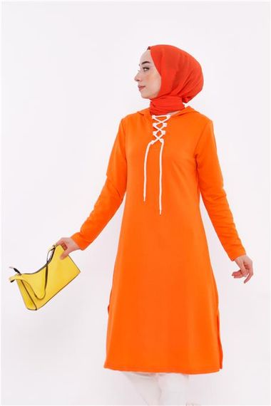 Eflin Long Hooded Sweatshirt with Tie Collar - Orange - AK01010.03030 - photo 4