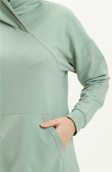 Moon Collar Detailed Hooded Plain Basic Sweatshirt - 3032 - Green - photo 4