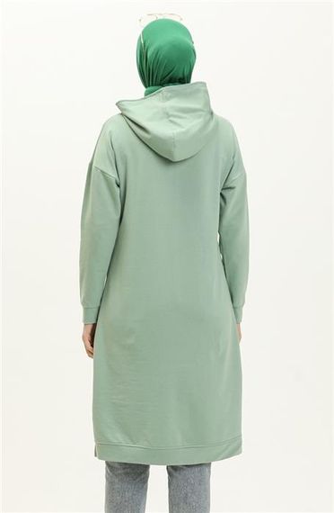 Moon Collar Detailed Hooded Plain Basic Sweatshirt - 3032 - Green - photo 5