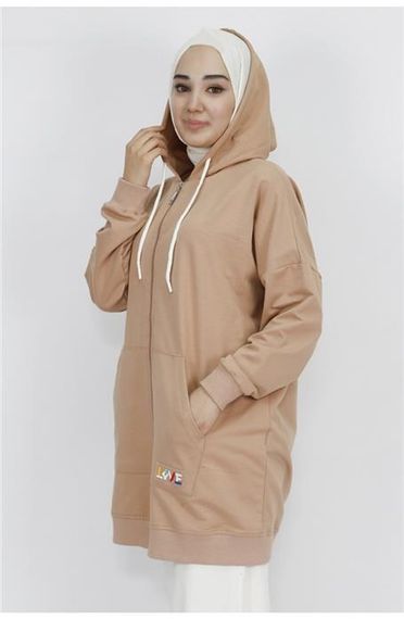 Jade Hooded Zippered Kangaroo Pocket Sports Cap - 71129 - Beige - photo 2