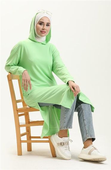 Atlas Hooded Long Plain Basic Sweatshirt - Light Green - AK01010.03007 - photo 2