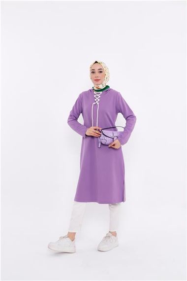 Eflin Long Hooded Sweatshirt with Tie Collar - Lilac - AK01010.03030 - photo 1