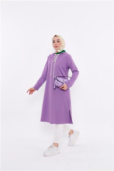 Eflin Long Hooded Sweatshirt with Tie Collar - Lilac - AK01010.03030 - photo 4