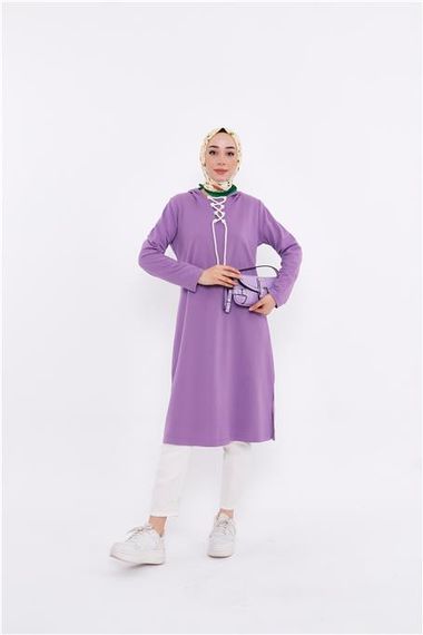 Eflin Long Hooded Sweatshirt with Tie Collar - Lilac - AK01010.03030 - photo 2