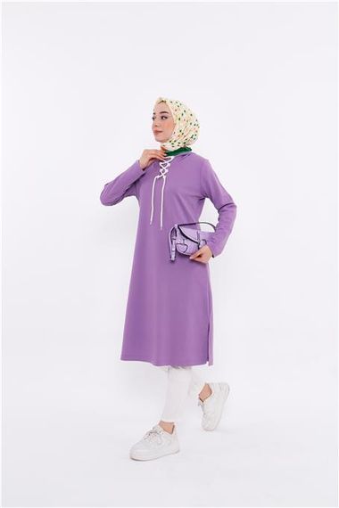 Eflin Long Hooded Sweatshirt with Tie Collar - Lilac - AK01010.03030 - photo 5