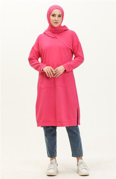 Moon Collar Detailed Hooded Plain Basic Sweatshirt - Fuchsia - AK01010.03032 - photo 1