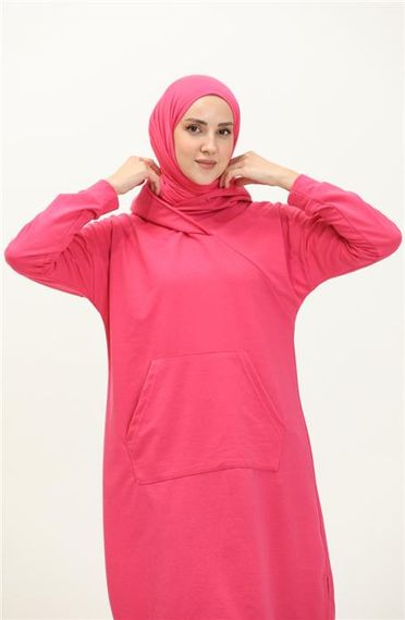 Moon Collar Detailed Hooded Plain Basic Sweatshirt - Fuchsia - AK01010.03032 - photo 3