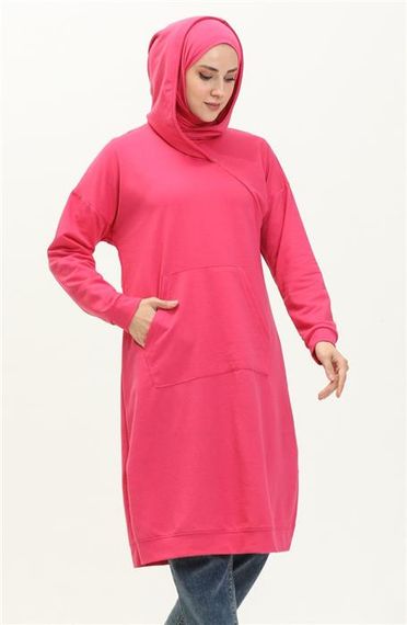 Moon Collar Detailed Hooded Plain Basic Sweatshirt - Fuchsia - AK01010.03032 - photo 2