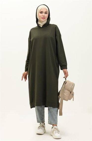 Atlas Hooded Long Plain Basic Sweatshirt - 3007 - Khaki - photo 1