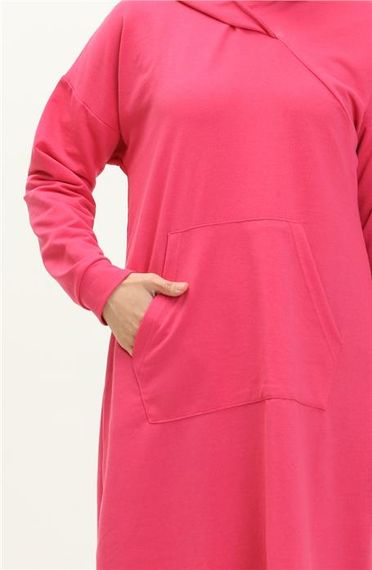 Moon Collar Detailed Hooded Plain Basic Sweatshirt - Fuchsia - AK01010.03032 - photo 4