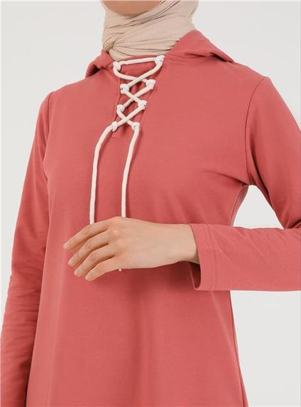 Eflin Long Hooded Sweatshirt with Tie Collar - 3030 - Dusty Rose - photo 4