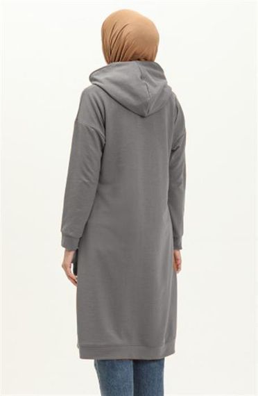 Moon Collar Detailed Hooded Plain Basic Sweatshirt - 3032 - Anthracite - photo 1