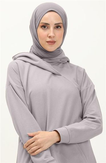 Moon Collar Detailed Hooded Plain Basic Sweatshirt - 3032 - Gray - photo 3