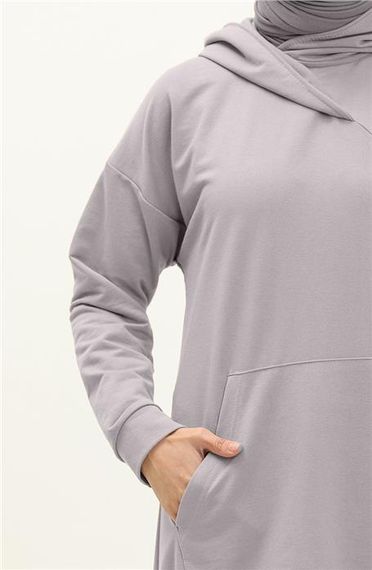 Moon Collar Detailed Hooded Plain Basic Sweatshirt - 3032 - Gray - photo 4