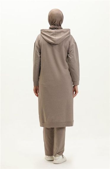 Long Tunic Hooded Double Sport Suit with Side Slits - Mink - AK06006.03034 - photo 5