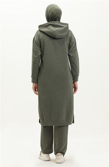 Long Tunic Hooded Double Sport Suit with Side Slits - Khaki - AK06006.03034 - photo 5