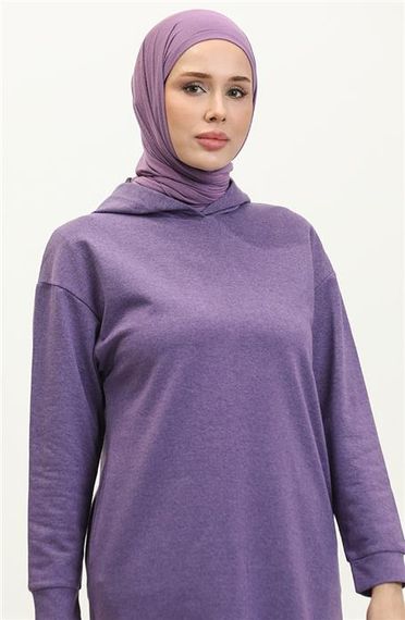 Atlas Hooded Long Plain Basic Sweatshirt - Dark Lilac - AK01010.03007 - photo 3