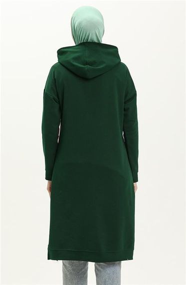 Moon Collar Detailed Hooded Plain Basic Sweatshirt - 3032 - Emerald - photo 5