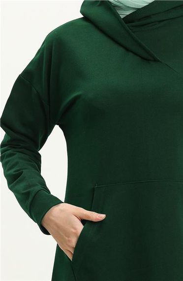 Moon Collar Detailed Hooded Plain Basic Sweatshirt - 3032 - Emerald - photo 4