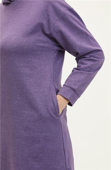 Atlas Hooded Long Plain Basic Sweatshirt - Dark Lilac - AK01010.03007 - photo 4