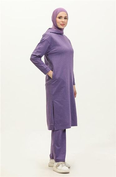 Atlas Hooded Long Plain Basic Sweatshirt - Dark Lilac - AK01010.03007 - photo 2