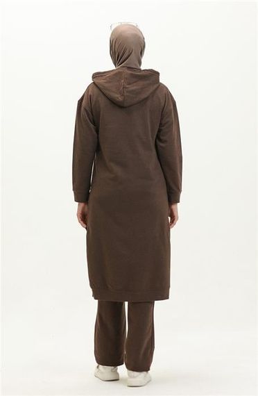 Long Tunic Hooded Double Sport Suit with Side Slits - Brown - AK06006.03034 - photo 5