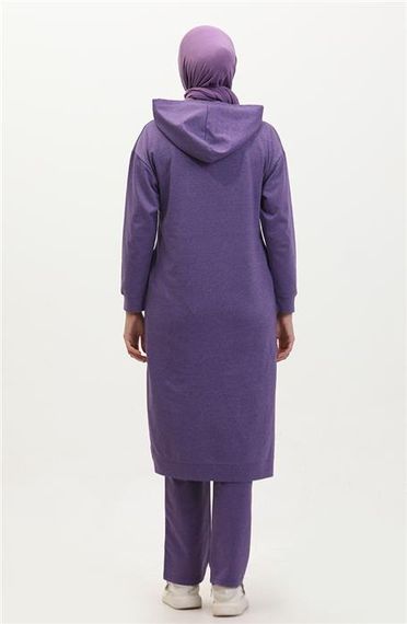 Atlas Hooded Long Plain Basic Sweatshirt - Dark Lilac - AK01010.03007 - photo 5