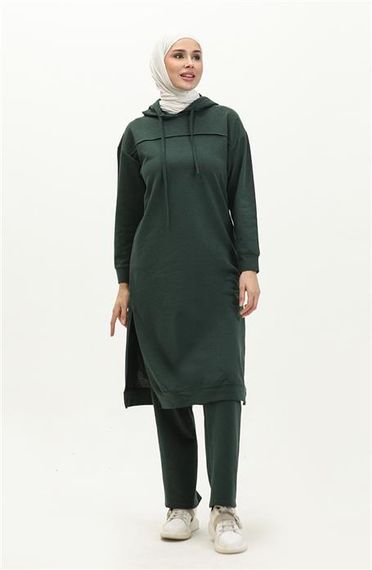 Long Tunic Hooded Double Sport Suit with Side Slits - Nefti - AK06006.03034 - photo 1