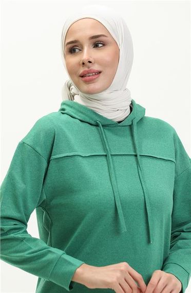 Long Tunic Hooded Double Sport Suit with Side Slits - Benetton Green - AK06006.03034 - photo 3