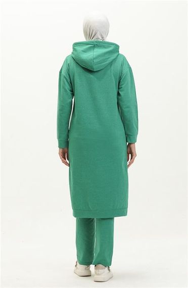 Long Tunic Hooded Double Sport Suit with Side Slits - Benetton Green - AK06006.03034 - photo 5